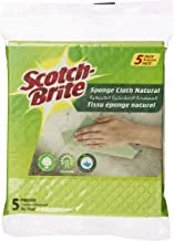 Scotch-Brite Multi-Purpose Sponge Cloth - Natural Green color | Quickly soaks up any liquid | Wipes like a cloth, absorbs like a sponge | Kitchen cloth | Cleaning cloth | Sponge cloth | 5 units/pack