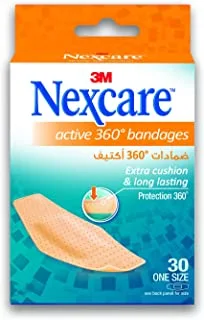 Nexcare Active Bandages/plasters, size 28x76mm, 30 units/pack | Latex-free | Protects skin | Conforms, stretches, bends | Cushion protection | Breathable, waterproof