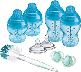 Tommee Tippee Advanced Anti-Colic Newborn Baby Bottle Starter Kit, Slow-Flow Breast-Like Teats and Unique Anti-Colic Venting System, Mixed Sizes, Blue