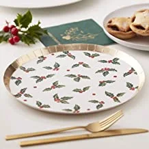 Ginger Ray Christmas Holly with Berries Gold Paper Party Plates 8 Pack