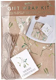 Ginger Ray Mistletoe Wrapping Paper Set, Natural Brown