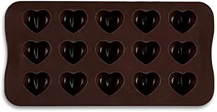 15-Slot Heart Shaped Chocolate Mould Brown 20.5x10.3x1centimeter