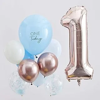 Ginger Ray Blue and Rose gold First Birthday Milestone Party Decoration Balloons Cluster 10 Pack