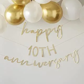 Ginger Ray Customisable Happy Wedding Anniversary Letter Bunting Banner, Gold