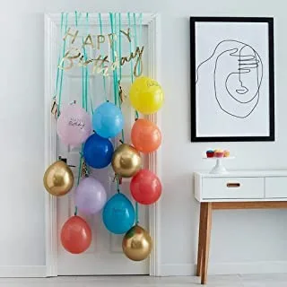 Ginger Ray Bright Rainbow and Gold Foil Happy Birthday Balloon, Streamer and Bunting Door Celebration Kit Decoration