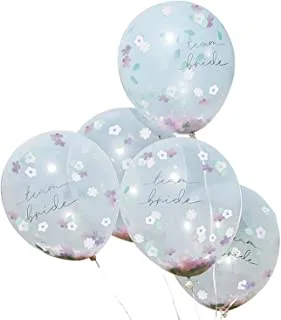 Ginger Ray Hen Party Clear With Floral Confetti Filled 'Team Bride' Party Decoration Balloons 5 Pack