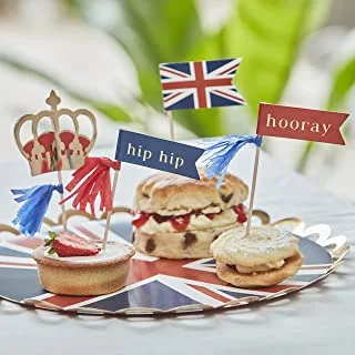 Ginger Ray 70th Jubilee Crown & Union Jack Cupcake Toppers - 10 Pack