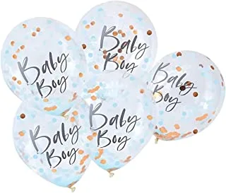 Ginger Ray Blue & Rose Gold Baby Boy Confetti Balloons Baby Shower Party Decoration 5 Pack, One Size