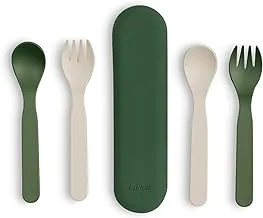 Citron- Unbreakable Cutlery and Case Set of 5 | 100% Organic | Reusable, Biodegradable, Environment friendly, & Unbreakable- Green/Cream