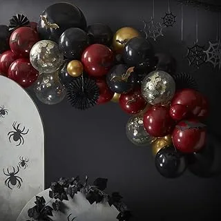 Ginger Ray Halloween Balloon Arch Kit with Cobwebs and Bats, Gold/Black/Deep Red