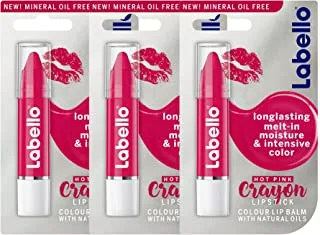 Labello Lipstick, Crayon Colour Lip Balm, Hot Pink, 3x3g, 3