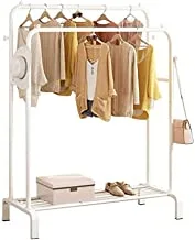 SHOWAY ClothingDouble Rod Garment Rack With Shelves, Metal HangDry Clothes Rack For HangingClothes，Double Layer ，4 Hooks，White (47.5Inch)