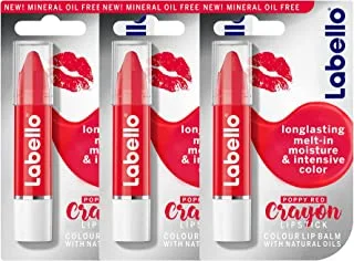 Labello Lipstick, Crayon Colour Lip Balm, 3x3g - Poppy Red