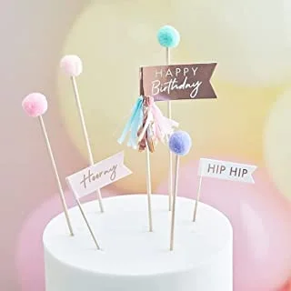 POM POM HAPPY BIRTHDAY CAKE TOPPERS