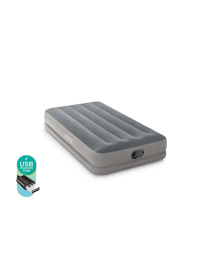 سرير هوائي INTEX Dura Beam Prestige مزود بمضخة USB Fastfill مقاس كوين PVC فاتح/رمادي غامق