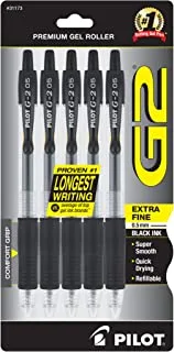 Pilot G2 Retractable Premium Gel Ink Roller Ball Pens, Extra Fine Point, 5-Pack, Black Ink (31173)