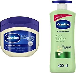 Vaseline Petroleum Jelly Original, 450ml & Aloe Soothe Body Lotion with Aloe Vera, Non-Greasy formula that Heals and Refreshes Dry Skin, 400ml