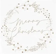 Ginger Ray Merry Christmas Gold Foiled Wreath Napkins 16-Pieces, 34 cm Length, White