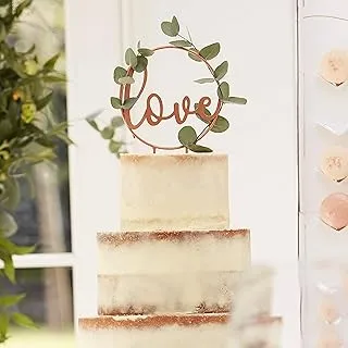 Ginger Ray Botanical Wedding Cake Topper Metal Hoop with Wooden, Script Copper