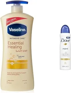 Vaseline Body Lotion Essential Healing, 725Ml & Dove Antiperspirant Deodorant Original, 150ml