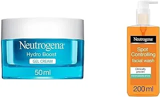 Neutrogena Face Cream Gel, Hydro Boost, 50ml & Spot Controlling Oil-free Facial Wash, 200ml