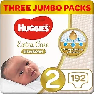 Huggies Extra Care Newborn, Size 2, 4-6 kg, Super Jumbo Pack, 192 Diapers