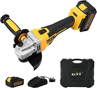 ECVV 20V Cordless Angle Grinder,115/125mm 800W Power Grinder,Includes 1×4.0Ah Li-Ion Battery & Fast Charger, 9000RPM Brushless Motor, 2-Position Adjustable Auxiliary Handle