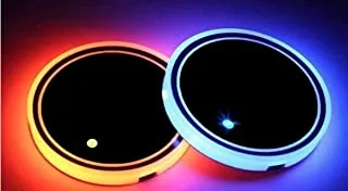 SHOWAY Led Car Cup Holder Lights, 7 Colors Changing Usb Charging Mat Luminescent Cup Pad,Luminescent Cup Pad Interior Atmosphere Decoration Light For All Car（2Pcs）, Carled01, 2.67Inch