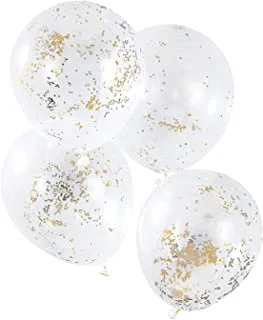 Ginger Ray Glitter Star Confetti Balloons 5-Pack, Gold/Clear