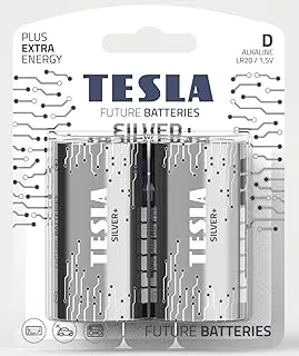 Tesla D Battery Silver+ Alkaline - Plus Extra Energy Batteries Blister Foil LR20/1.5V Pack of 2