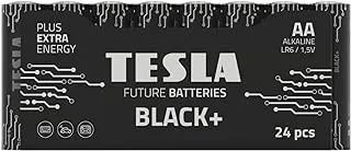Tesla AA Battery Black+ Alkaline - Plus Extra Energy Batteries Shrink Foil LR6/1.5V Pack of 24