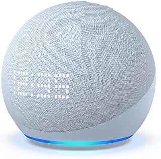 Echo Dot (5th Gen) | smart bluetooth speaker with clock and Alexa | Use your voice to control smart home devices, play the Quran or music, and more (speaks English & Khaleeji Arabic) | Cloud Blue