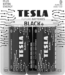 بطارية Tesla D سوداء + قلوية - بالإضافة إلى بطارية طاقة إضافية D Blister Foil LR20 / 1.5V عبوة من قطعتين