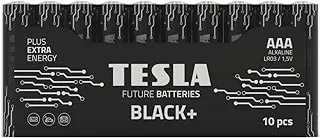 Tesla AAA Battery Black+ Alkaline - Plus Extra Energy Batteries Shrink Foil LR03/1.5V Pack of 10