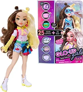 GLO-UP Girls Erin Fashion Doll, 25 Fabulous Surprises, Face Masks for Both You & Doll, Accessories, Purses, Bath Bomb, Color-Changing Nail Play