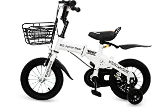 MOUNTAIN GEAR Foldable Kids Bike Bicycle With Hand Brake, Tools, Carrier Seat And Basket, Boys & Grils, White, 14 Inch MGFB06