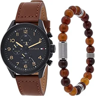 Tommy Hilfiger Men's Black Dial Brown Calfskin Watch - 2770153
