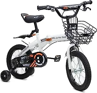 Mountain Gear Foldable Kids Bike Bike Bicycle With Hand Brake, Tools, Carrier Seat And Basket, Boys & Grils, White, 12 Inch-MGFB03