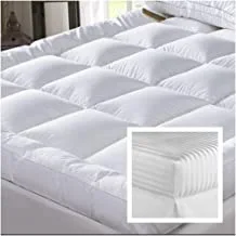 Hotel Linen Klub Bundle Offer Mattress Topper + Fitted Sheet, Outer Cover: 100% Microfiber, Thickness 500GSM Fibersheet, Size : King (200x200cm) + Polyester Satin Fitted Sheet (200x200+30cm)