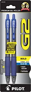 Pilot G2 Retractable Premium Gel Ink Roller Ball Pens, Bold Point, 2-Pack, Blue Ink (31251)