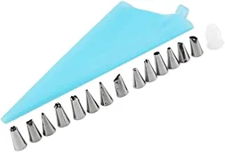 16-Piece Nozzles With Pastry Piping Bag Silver/Blue 28 x 18 x 0.5centimeter
