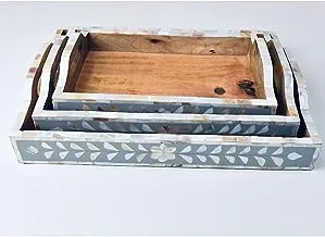 Natural Wood and Shells Trays Set - 833