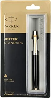Parker Jotter Standard Ball Pen Gold Trim | Body Color - Black | Ink Color - Blue