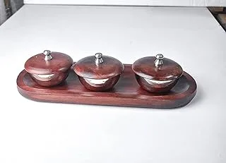 Wooden Tray With 2 Bowl - Silver 1163