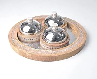 Round Tray With 3 Bowl - Silver 1158