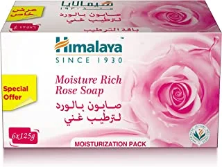 Himalaya Moisture Rich Rose Soap Bar, Rejuvenates Your Mind | Soothes & Hydrates The Skin - 6 X 125 g