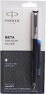 Parker Beta Premium FP CT Fountain Pen with Free Ink Cart (Silver)