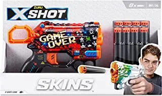 X-Shot Excel Skins Menace Game Over, Fire distances of up to 27m / 90 feet, 8X Air Pocket Technology Foam Darts