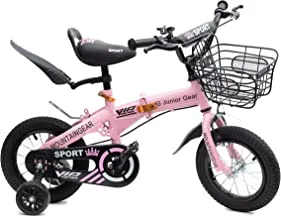 Mountain Gear Foldable Kids Bike Bike Bicycle With Hand Brake, Tools, Carrier Seat And Basket, Grils, Pink, 12 Inch