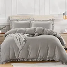 DONETELLA Ruffled Duvet Set, All Season, 3 Pcs Single Size, Super-soft Vintage Ruffle Fringe Comforter Cover, Bedding Set Without Filler, Solid Colour with Hidden Zipper and Corner Ties